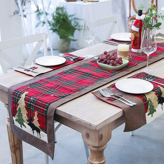 Decoración de camino de mesa navideño Muñeco de gnomo navideño sin rostro Mantel de mesa navideño acogedor Decoración de mesa para Navidad 33 x 180CM (Rojo)