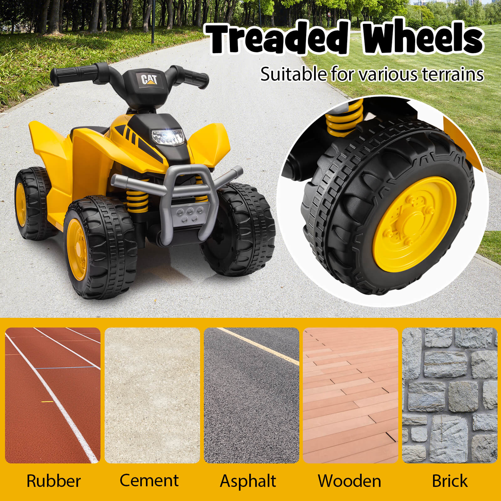 Infans CAT Licensed Kids Ride on ATV with Horn Sound LED Headlight Foot Pedal