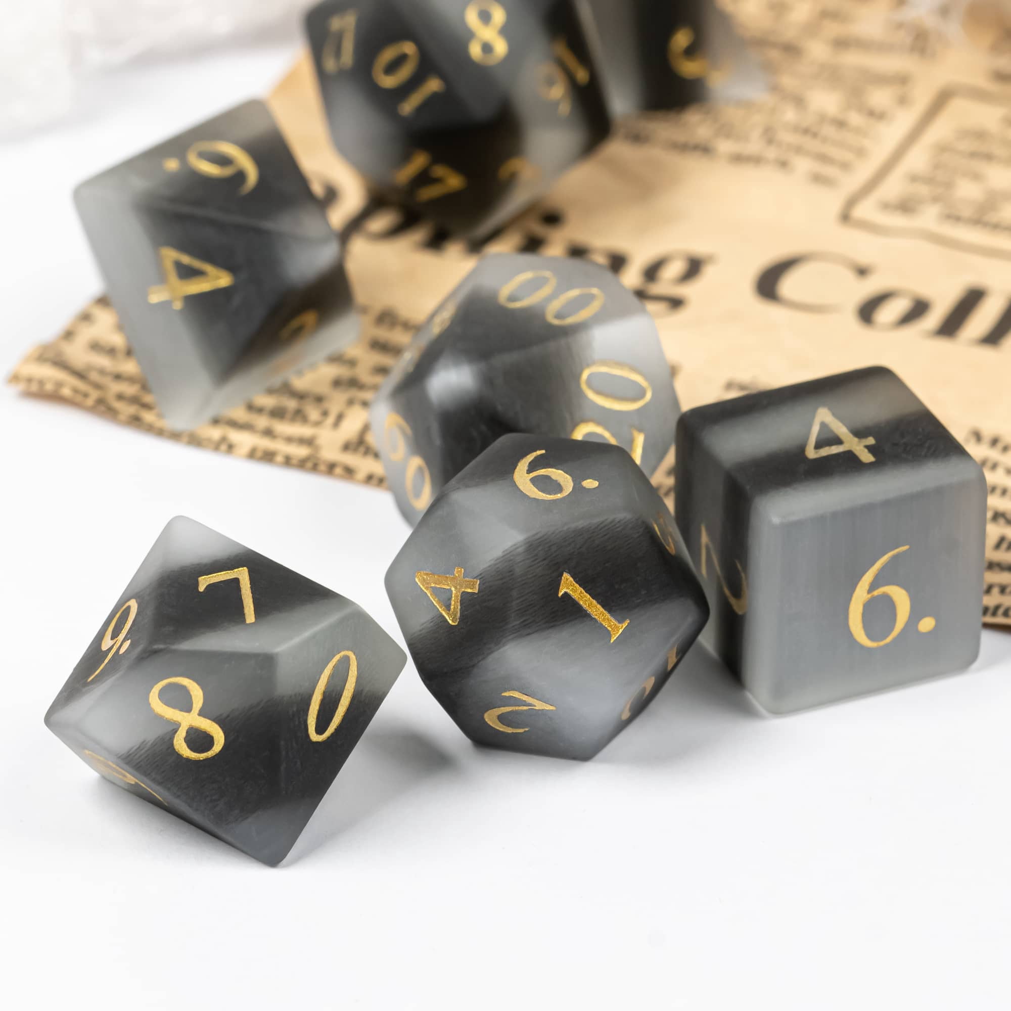 Cusdie Set of 7 Handmade Stone Dice, 16mm Polyhedral Stone D&D Dice Set with Leather Box, DND Dices for Collection