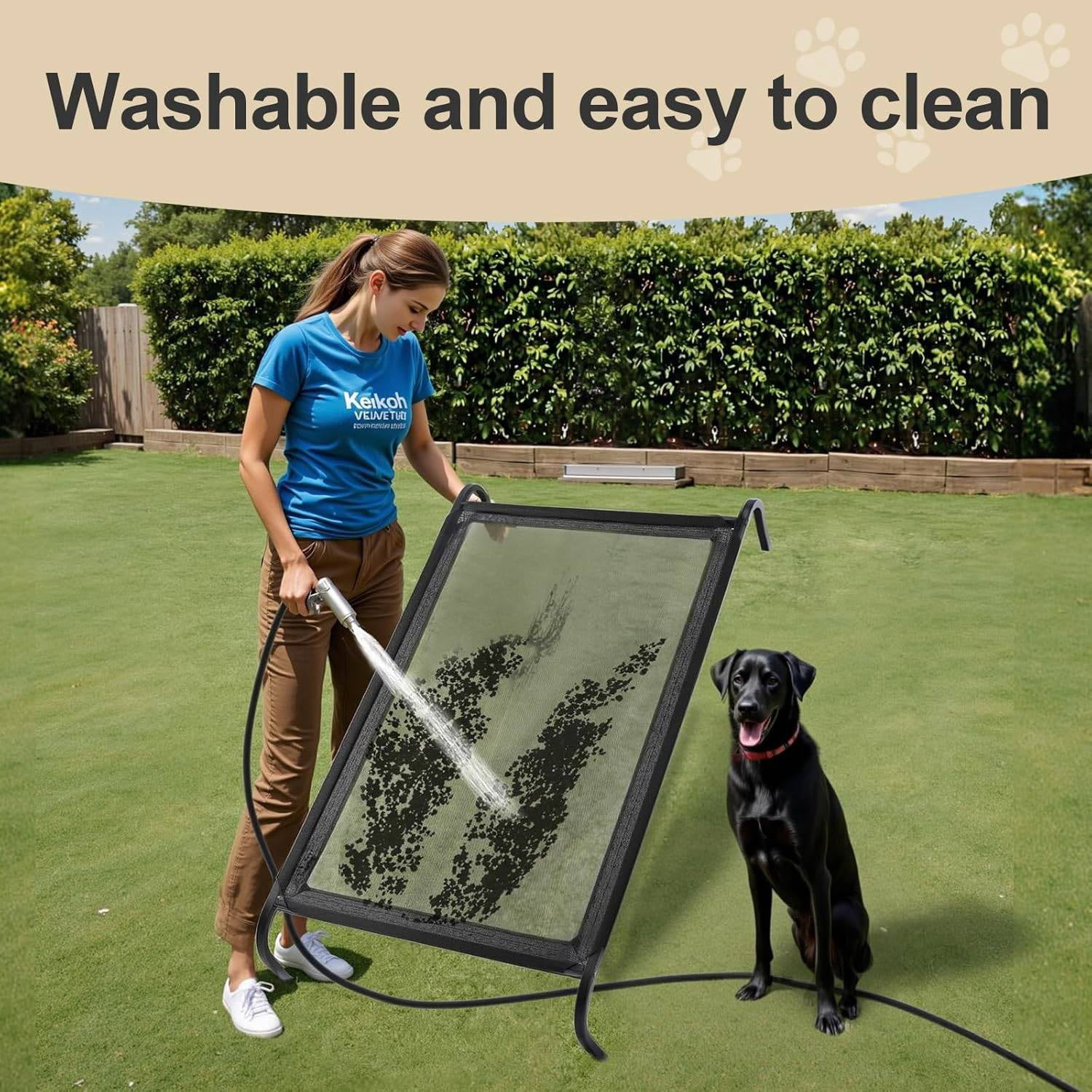 Elevated Dog Bed, X-Large Portable Indoor & Outdoor Cooling Raised Bed, Washable Breathable Mesh Dog Hammock Bed, with Skid-Resistant Feet, Frame with Breathable Mesh, (Black)