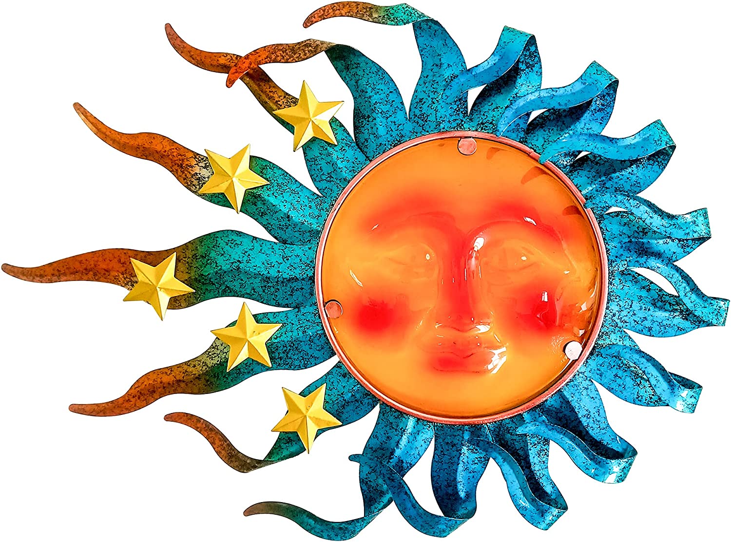 YHDSN Metal Sun Face Garden Glass Art Decorations, Outdoor Hanging Wall