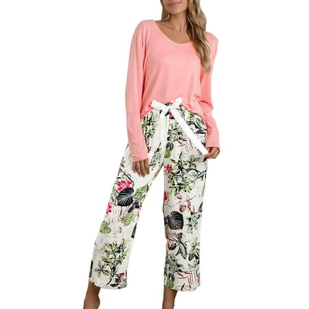 

Women Pajama Set Women Casual Pajamas Sets Long Sleeve Tops And Long Pants Printing Sleepwear Two Piece Set