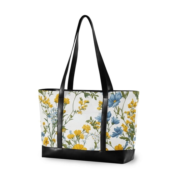 FORMRS Canvas Laptop Tote Bag for Women with 15.6" Computer Compartments Shoulder Handbag, Yellow Floral