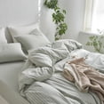 thumbnail image 7 of MooMee Striped Duvet Cover Set Oversized King 100% Washed Cotton Linen Like Textured Breathable 3-Piece (Sage Green& White Wide Stripes, 120"x98"), 7 of 7