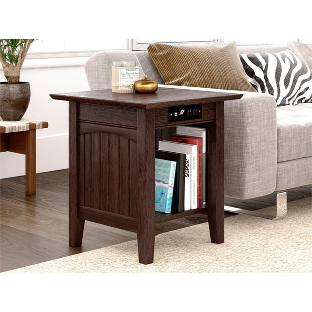 AFI Nantucket Table d'Appoint Carré de 20 Pouces en Bois Massif avec Chargeur, Ambre Brûlé