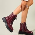 thumbnail image 2 of Willtoo Women Mid Calf Booties Faux Sequin Leather Non Slip Boot Lace Up Round Toe Platform Booties Motorcycle Slouchy Bootie, 2 of 6