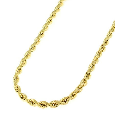 - 14K Yellow Gold 3mm Solid Rope Diamond Cut Chain Necklace 16