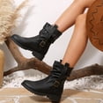 thumbnail image 5 of Womens Buckle Mid Calf Combat Boots Motorcycle Riding Platform Leather Lug Sole Zipper Comfortable Durable Waterproof Outer Outdoor Autumn Winter Streetwear Party Casual Walking,Black 6, 5 of 6