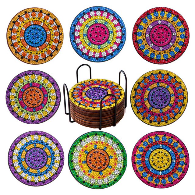 Cateissary Posavasos con pintura de cristal de 8 piezas para beber café, té de la leche, mantel individual reutilizable para cocina, comedor, de Bar, Artesanía Tipo 1 Cateissary HA070454-01
