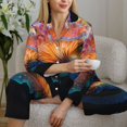 thumbnail image 6 of Fuzoiu Bioluminescent Underwater Flower Print Women's Long-Sleeved Pajama,Lounge Button Down Nightwear,Womens Notch Collar Pajama Set-Small, 6 of 7