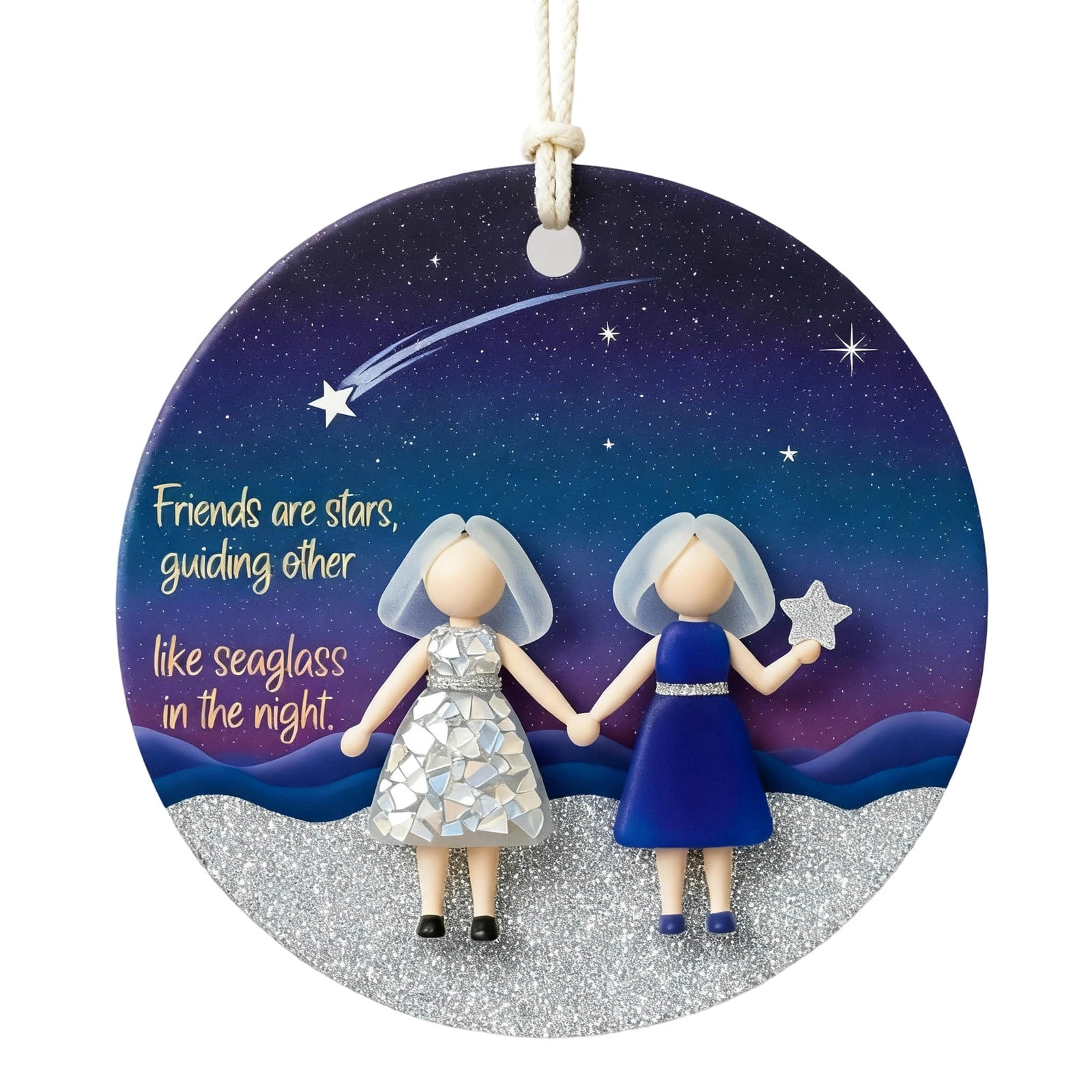 Sisters Bestie Christmas Ornament – Ceramic Hanging Tree Keepsake With 'Sisters Are Like Stars' Quote
