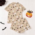 thumbnail image 2 of Halloween Womens Pajamas Set Silk Satin 2 Piece Flower Ghost Spooky Short Sleeve Button Down Collar Soft Lounge Sets Casual Sleepwear Nightwear Halloweens Gifts, 2 of 9