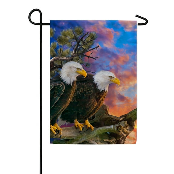 America Forever Summer Bald Eagle Garden Flag 12.5 x 18 inches Forest Sunset Wildlife Fouth of July Independence Day double Sided Seasonal Yard Outdoor Decorative Nature Bird Garden Flag