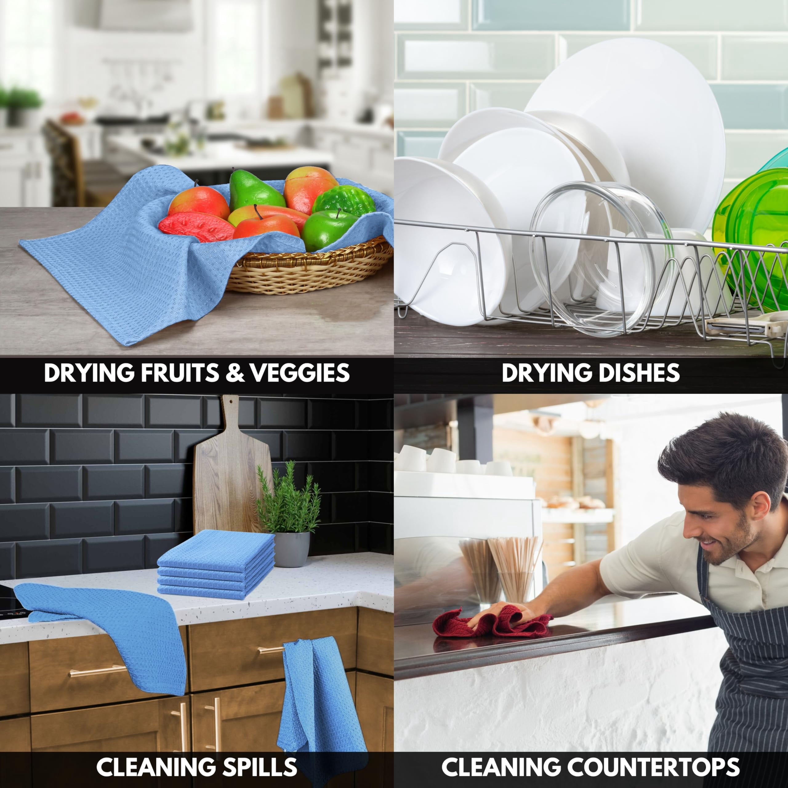 Softopia Cotton Sky Blue Kitchen Dish Towels Set of 12-100% Cotton Waffle Weave, Super Absorbent, Soft, Quick Drying, 16x26 Inches, Ideal for Cleaning, Bar, Tea, and Everyday Use, Light Blue