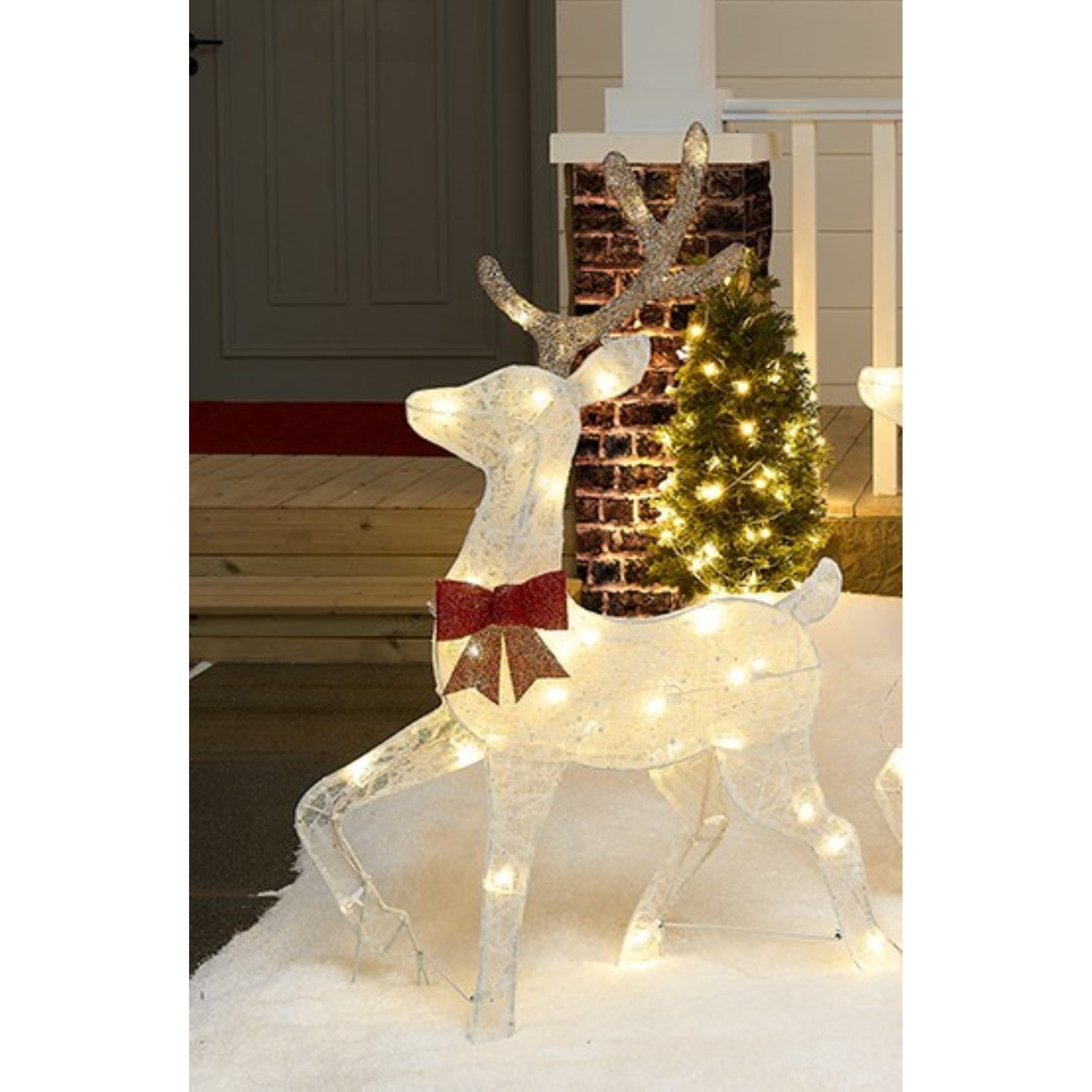 Indoor/Outdoor LED Deer with Sleigh Christmas Decoration, Red and White, Set of 3, by Holiday Time