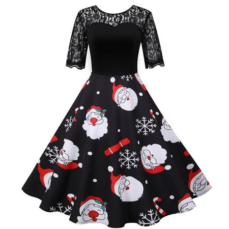 

Ozmmyan Dresses for Women 2022 Short Sleeve Christmas Corset Dress for Christmas Party Round Neck Christmas Pattern Decoration Christmas Essential Dress Gift on Clearance