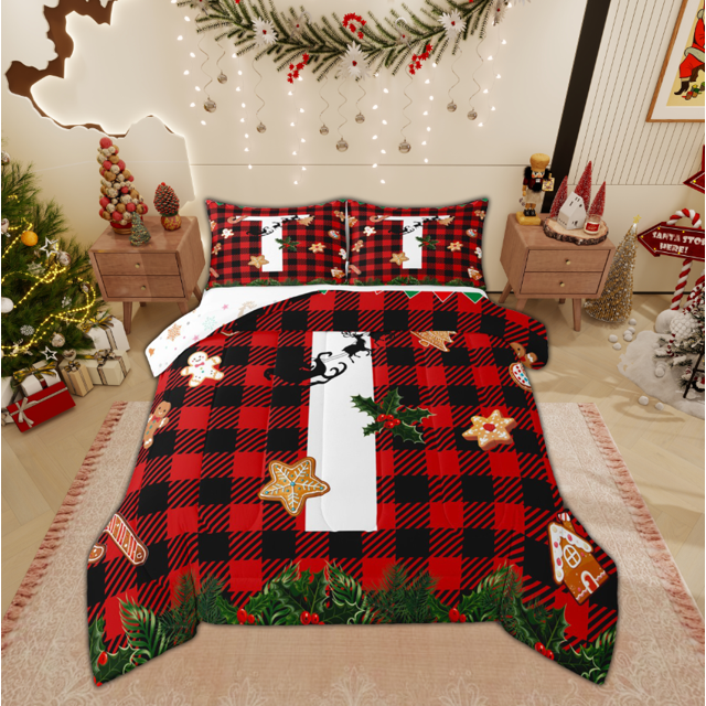 Manfei Ensemble de Douillette de Noël pour Ados, Ensembles de Douillette Simple Monogrammés T, Ensemble de Literie Réversible avec Lettre Initiale, Déco de Chambre Super Douillette, 2 Pcs