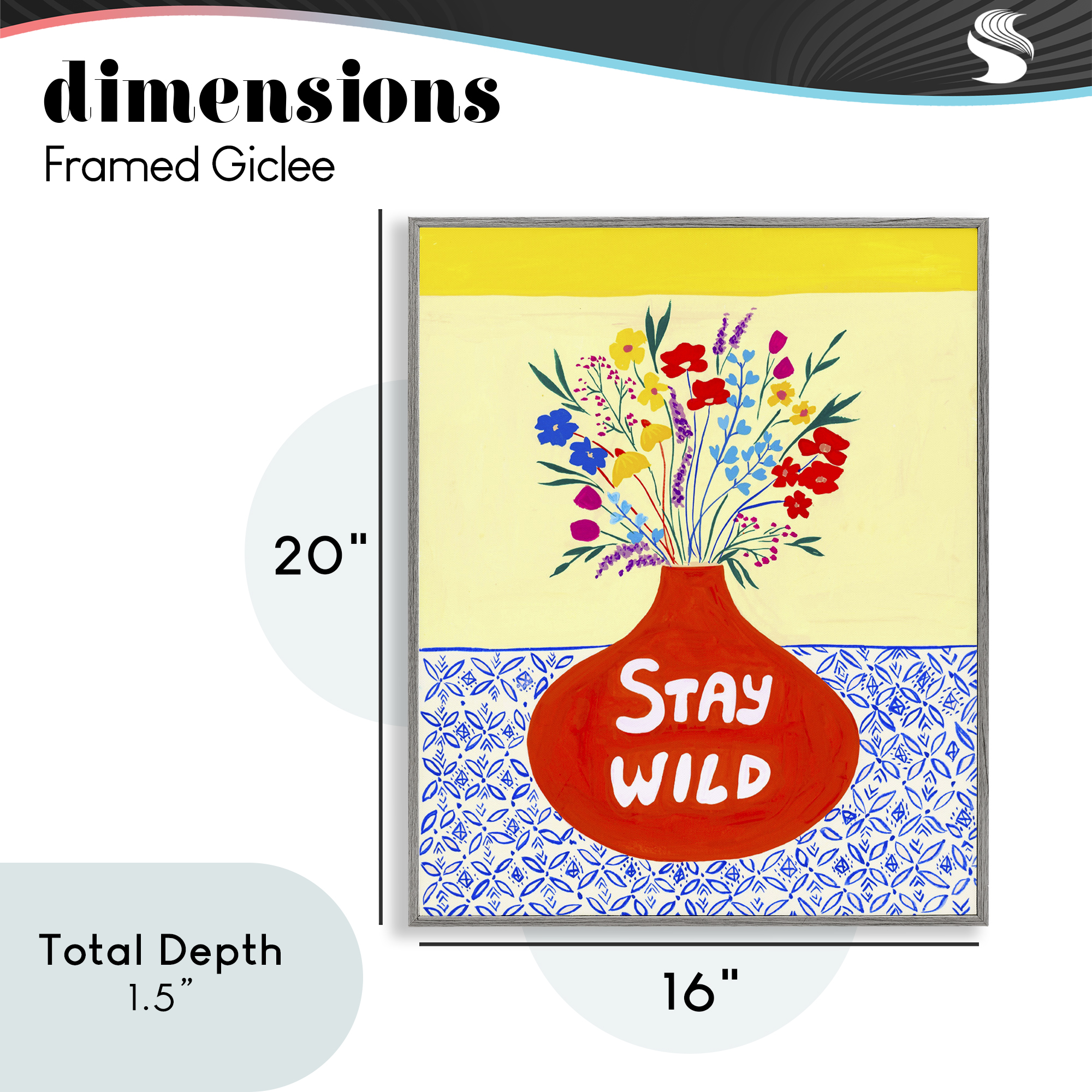 Stay Wild Midcentury Flowers Gray Framed Giclee Art, design by Nabeela Rumi