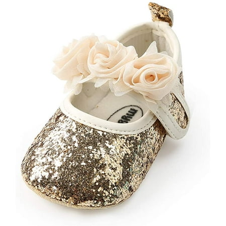 

Antheron Baby Girls Mary Jane Flats Soft Sole Infant Moccasins Floral Sparkly Toddler Princess Dress Shoes