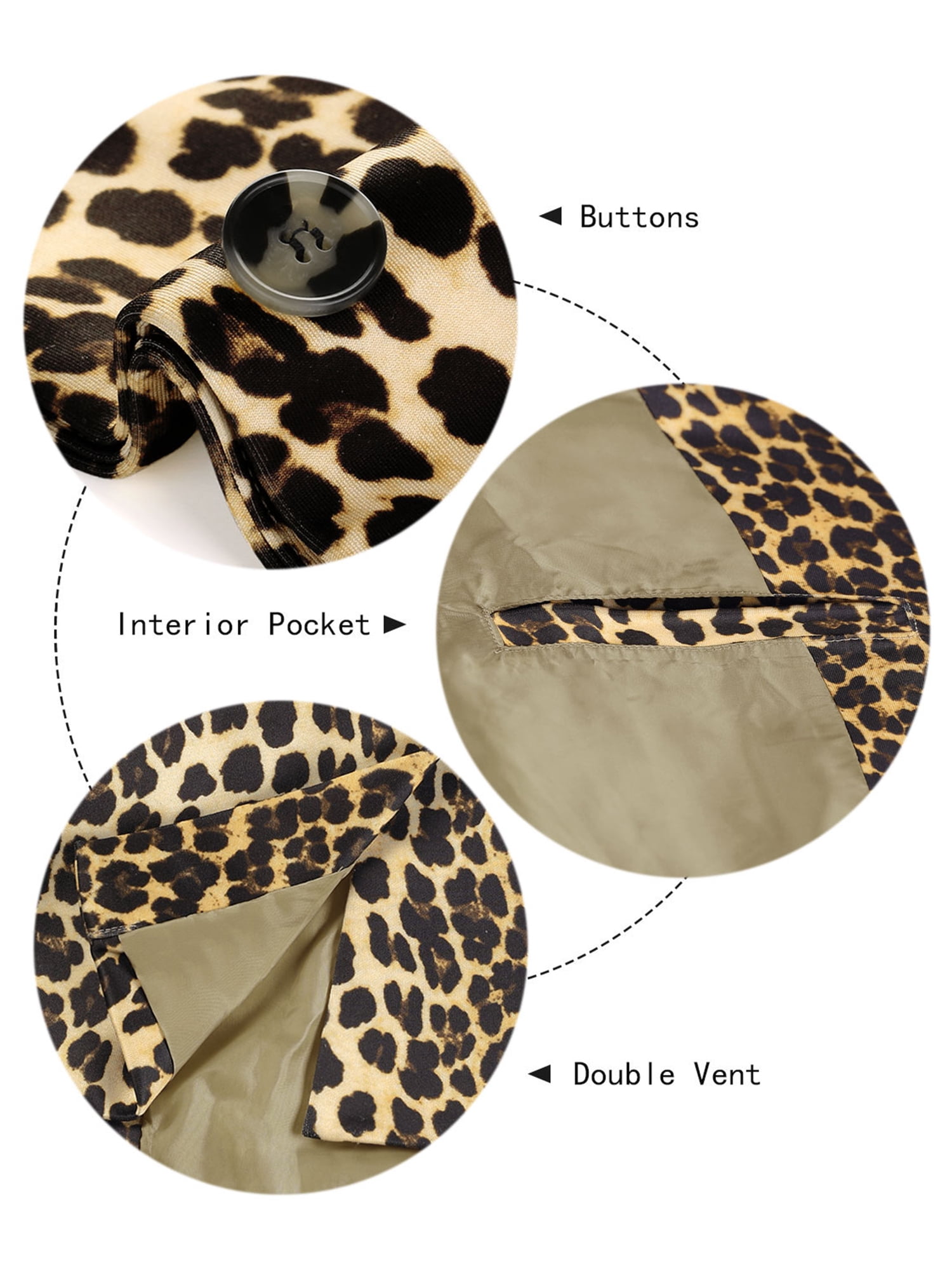 Unique Bargains Men's Leopard Animal Print Notched Lapel Slim Fit Blazer L Yellow Black