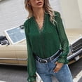 thumbnail image 3 of FAKKDUK Shirts for Women Fall Long Sleeve Womens V Neck Full Sleeve Casual Tees Blouses Tops Women's Solid Fashion Pullover Blouse Loose Fitting Top, Green&L, 3 of 7