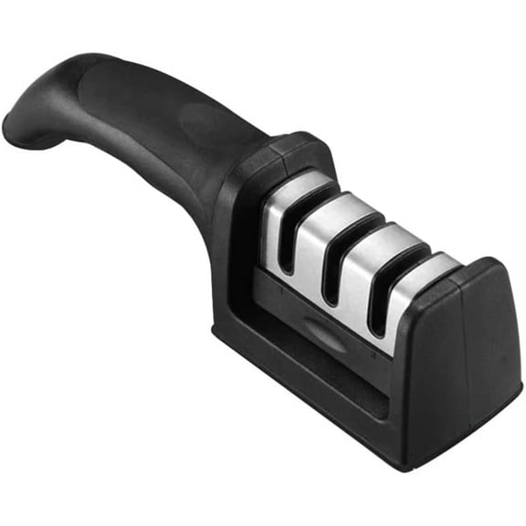 Knife Sharpener 3 Stage Knife Sharpening Tool for Dull Steel, Knife Scissor Sharpener to Repair, Manual Chef Steel Knife Scissor Sharpening. (Stainless Steel, Jet Black)