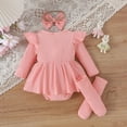 thumbnail image 5 of HCNTES Baby Girl Fall Winter Outfits Long Sleeve Plaid Skirt Romper Dress Headband Socks Set Fashion Clothes(Pink&2,0-3 Months), 5 of 9