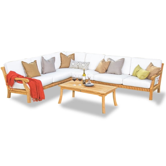 Giva Sectional 5 Pc Sofa Set: 2 Sofas(Left & Right), Corner Piece, Lounge Chair & Coffee Table With Cushions in Sunbrela Fabric #5404 Canvas Natural