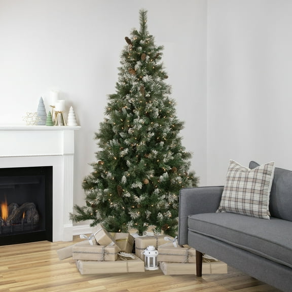 Northlight Real Touch™️ Pre-lit Snow Valley Pine Artificial Christmas Tree - 6.5' - Clear Lights