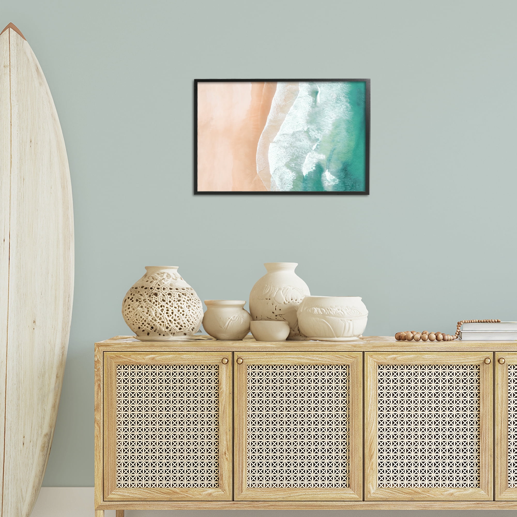 Stupell Industries Aerial Sea Waves Coastal Painting Black Framed Art Print Wall Art, 24 x 16