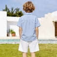 thumbnail image 4 of Boys School Uniform 2 Piece Solid Print Short Sleeve Lapel Pocket Button Lightweight Shirt And Tie Top Back To School Boys T Shirt Blue 18 Months-24 Months, 4 of 7