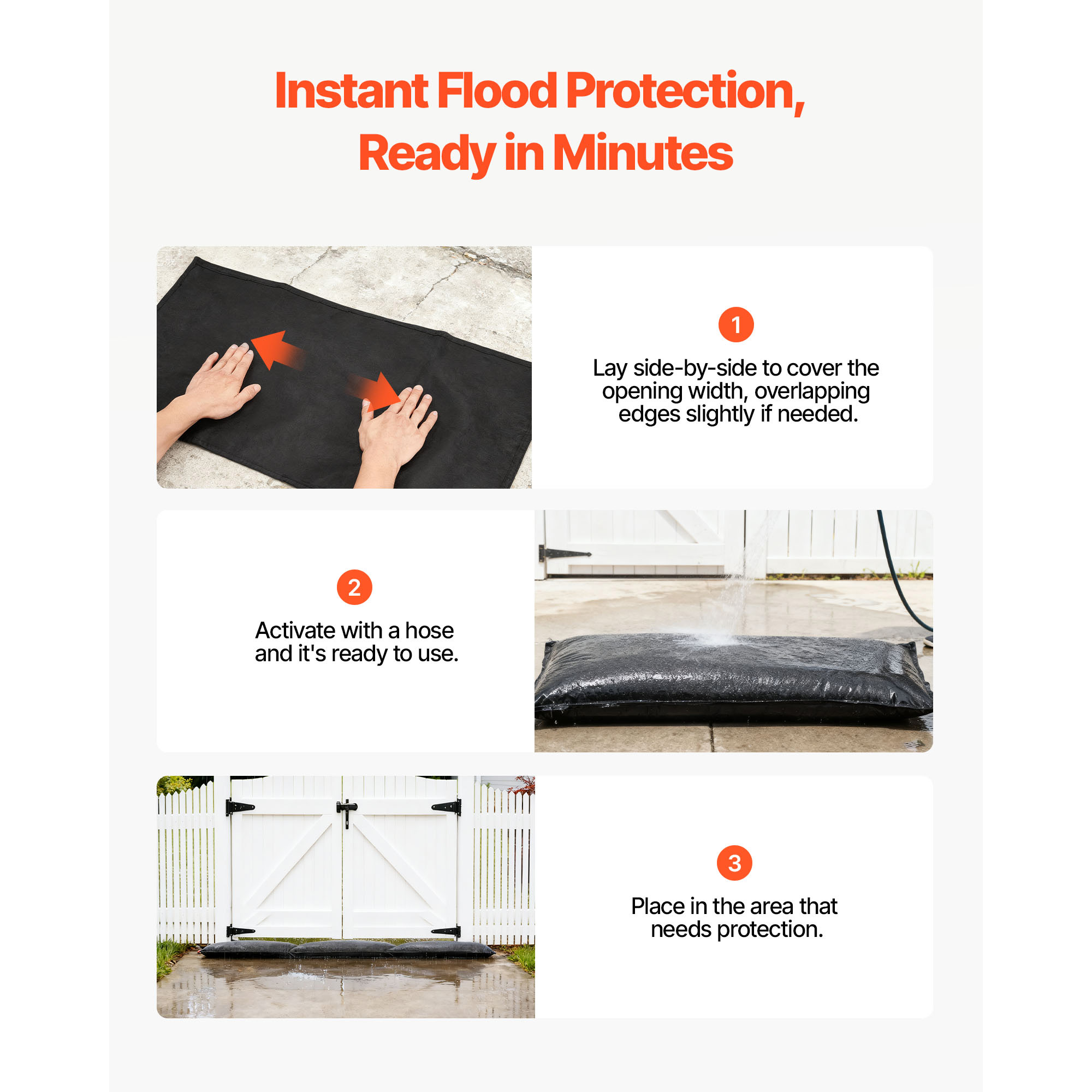 KFFKFF Flood Barrier, 6 Pack, 2.7 x 1.4 ft Water-Activated Bags, Reusable Absorbent Barriers, Sand-Free Sandbags for Flood Control, Ideal for Home, Doorways, Basements, and Garages