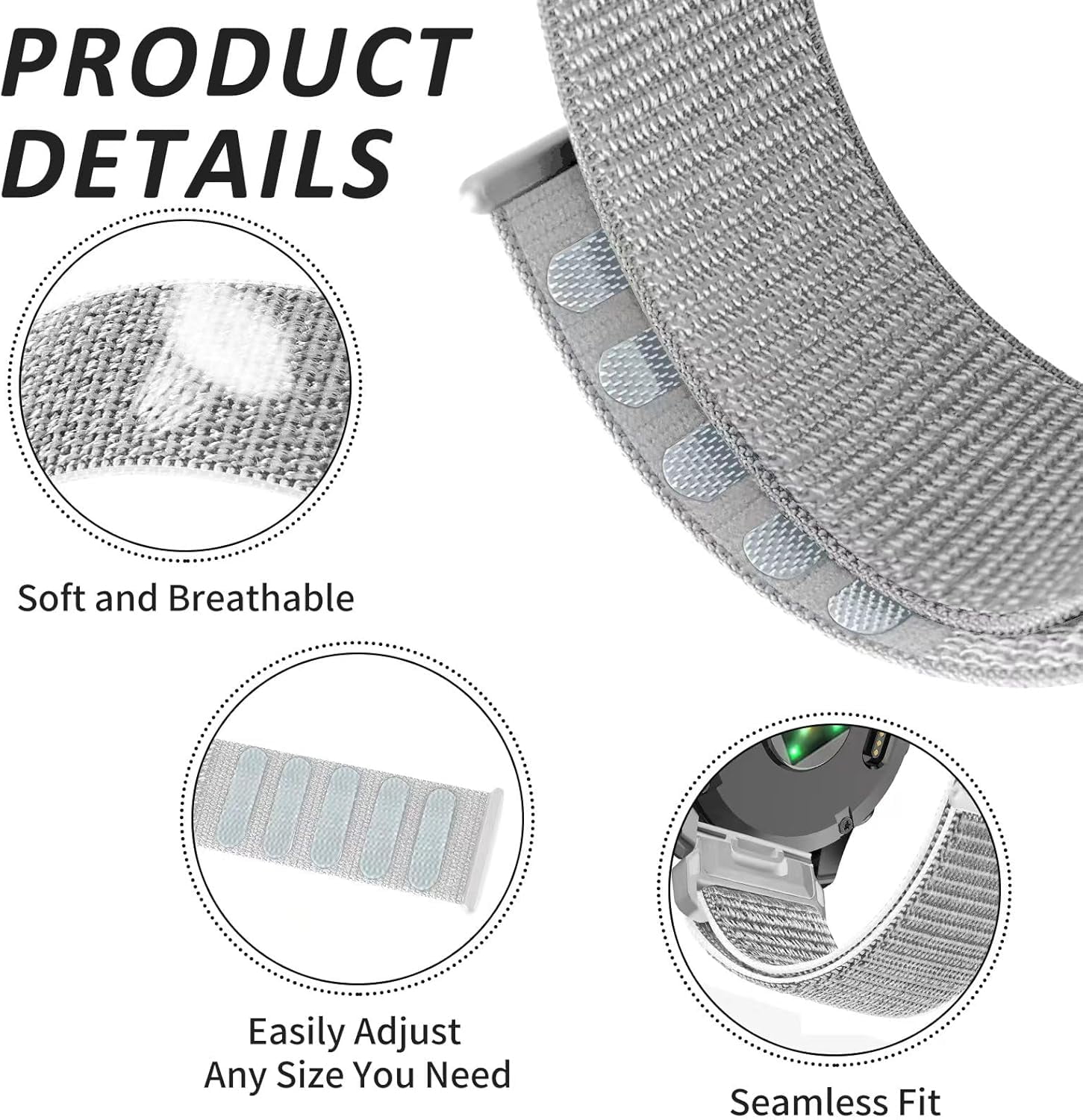 Niboow Cinturino Intrecciato Nylon 20mm QuickFit Per Garmin Fenix 8 43mm / Fenix 7S / 6S / 5S | Morbido, Magnetico, Traspirante - 6