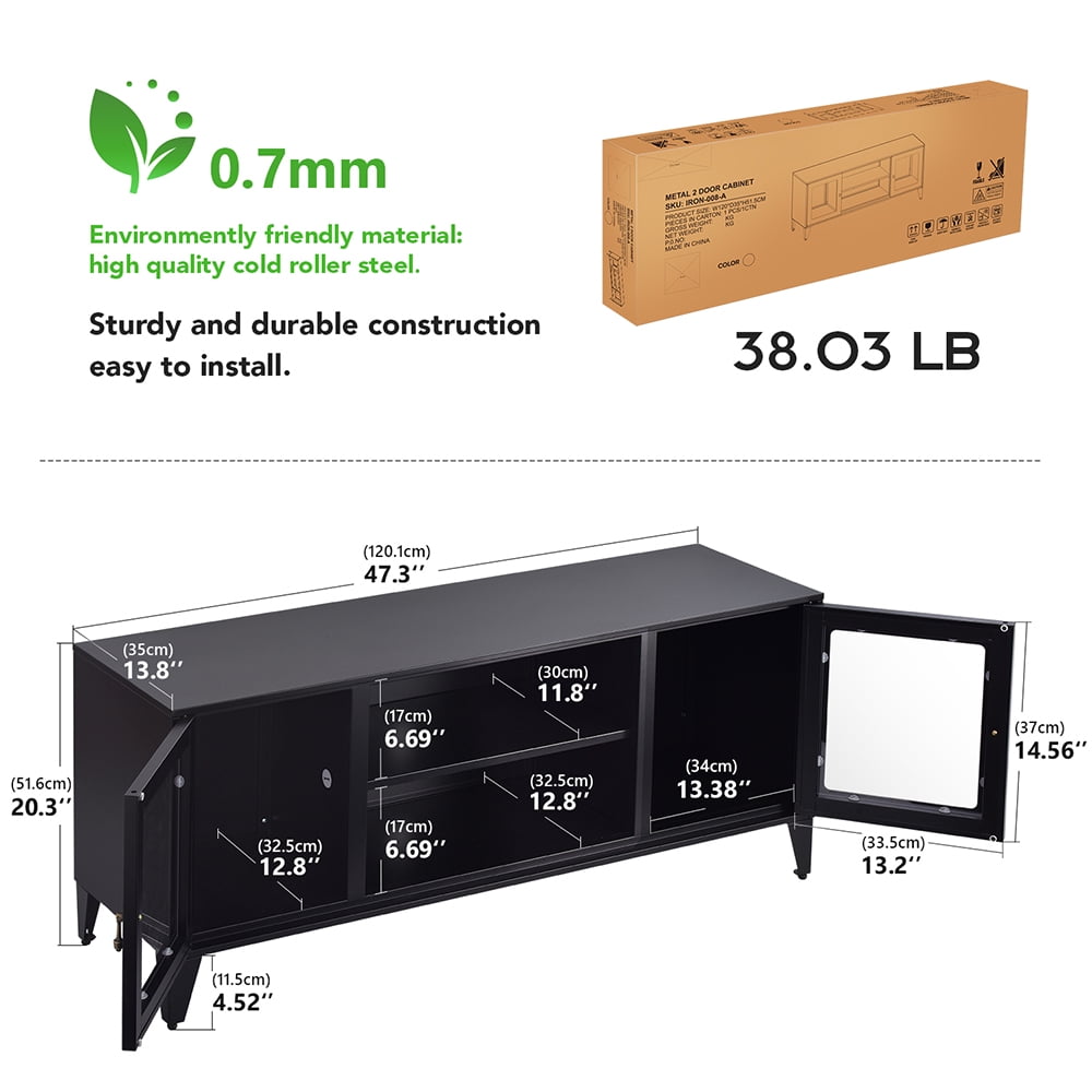 Lowestbest Industrial Metal TV Stand with 2 Glass Door for TVs up to 55", Black Lowestbest Industrial Metal TV Stand with 2 Glass Door for TVs up to 55", Black