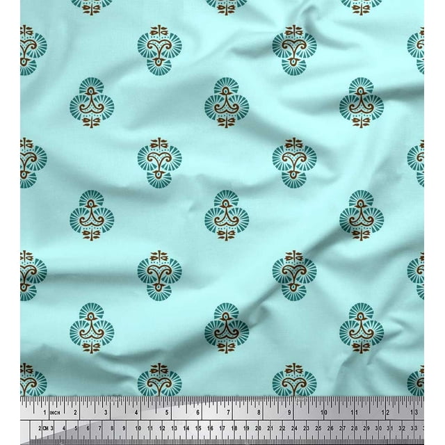 Soimoi Rayon Crepe Fabric Floral Block Print Fabric by The Yard 46 Inch Wide