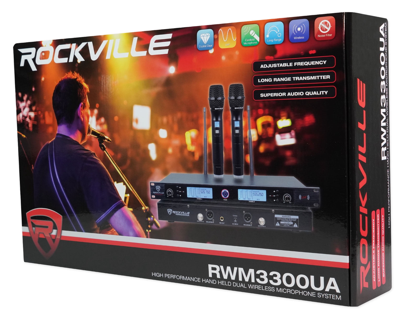 Rockville RWM3300UA 200 Channel UHF Wireless Dual HandHeld Microphone Mic System