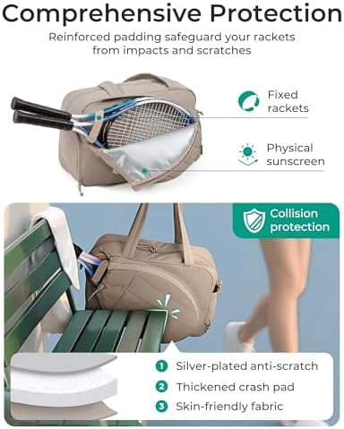 Tennis Gym Bag for Women, Tennis Bag Holds 2 Rackets with Shoe Compartment & Wet Pocket, Sports Duffle Bags fits up to 15.6" Laptop, Women Overnight Weekend Bag