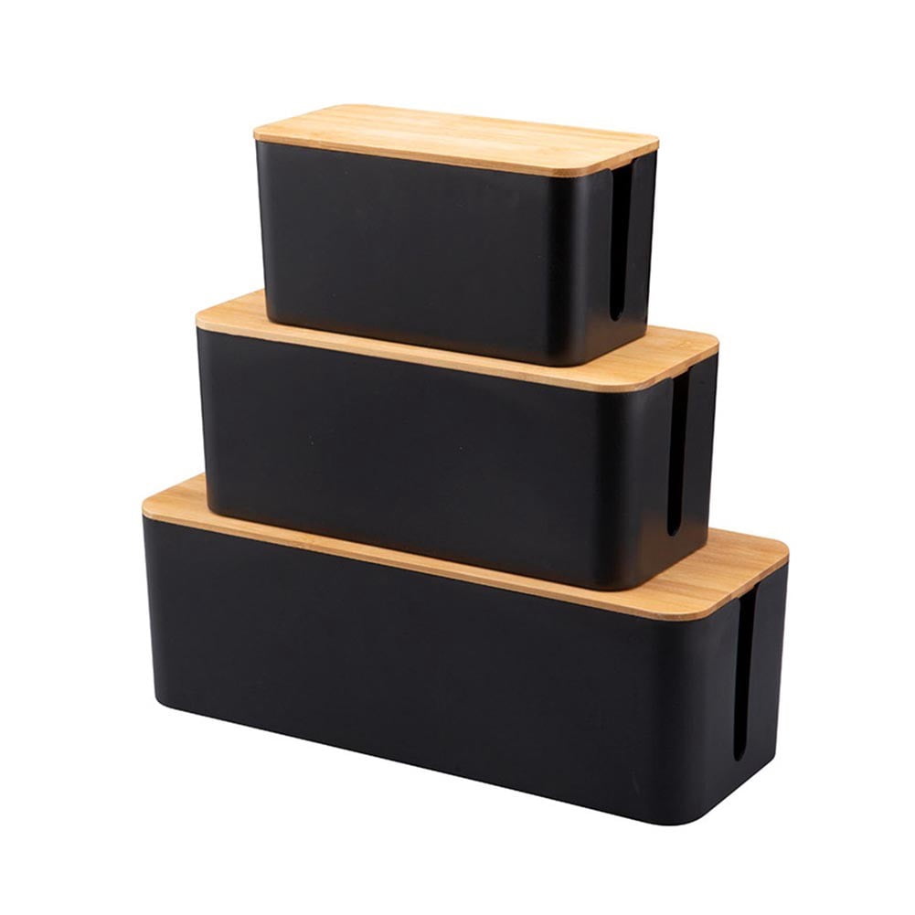 Cable Boxes,Large Cable Organiser Box with Wooden Lid for Cables Management Box A