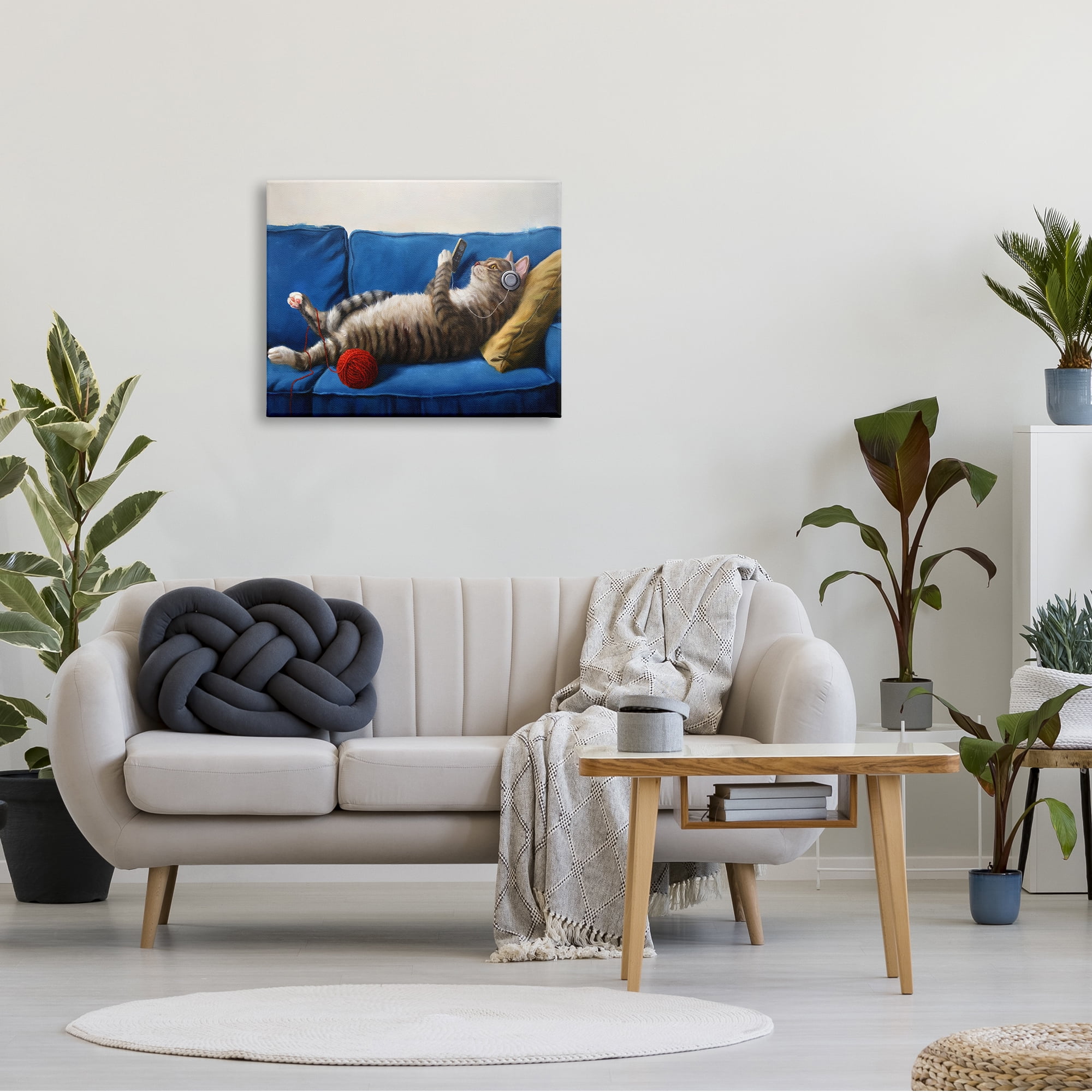 Stupell Industries Cat Couch Relaxing Red Yarn Ball Pet Portrait, 30 x 24,Design by Lucia Hefferenan