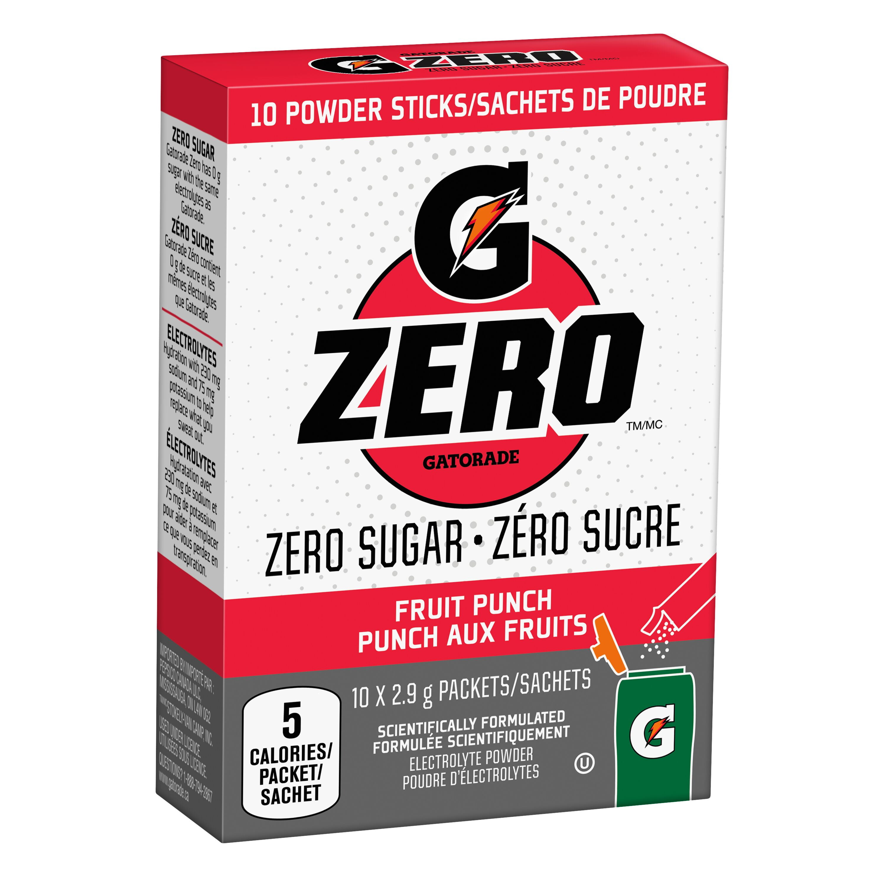 Gatorade Zero Sugar Fruit Punch Electorlyte Powder 10 x 2.9g, Packets, 10 x 2.9 g