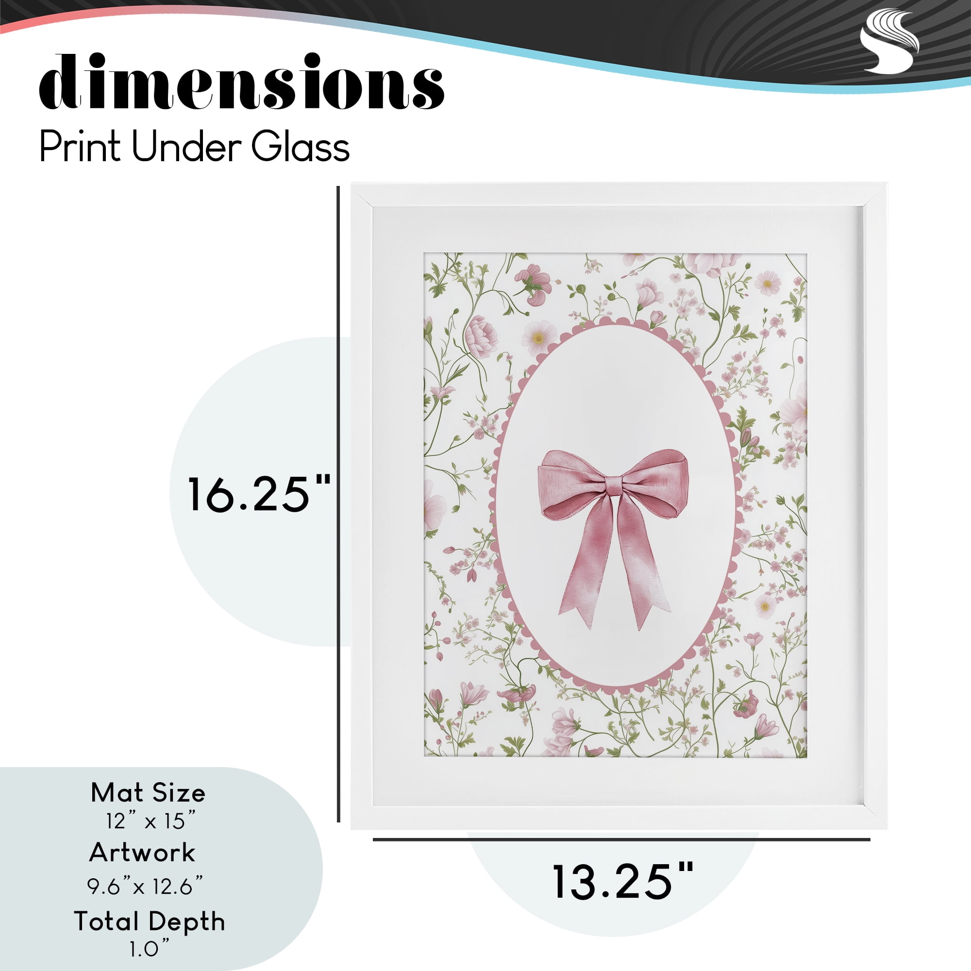 Delicate Florals & Bow White Framed Print Under Glass, design by Christine Simpson Art