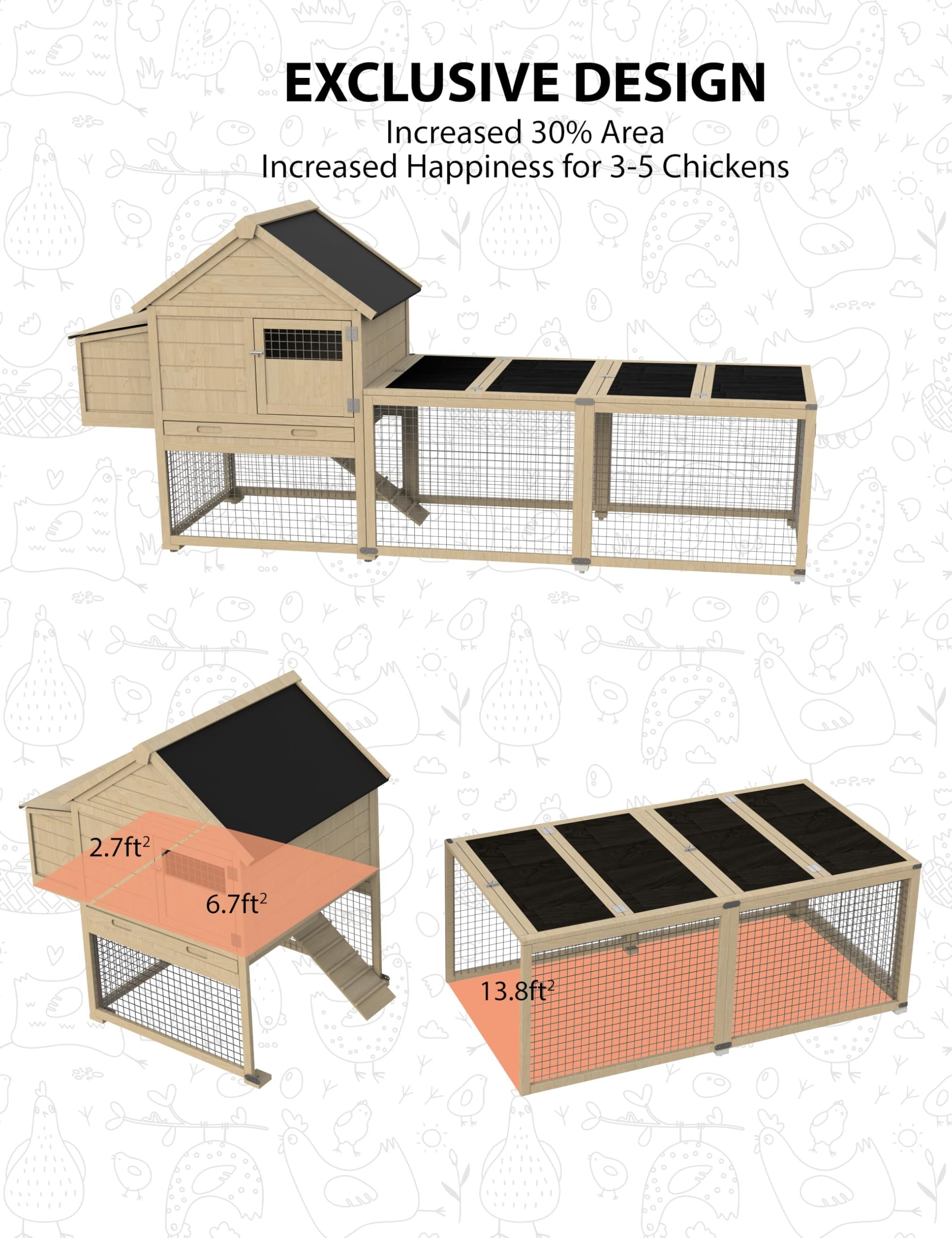 RIEDHOFF Rabbit Cage Indoor and Outdoor Rabbit Hutch Bunny Cage Pet Playpen Small Animal Pen and Hutch Enclosure with Anti-UV Waterproof Roof No Leak Pull Out Tray Run and Ramp 109in, Wood