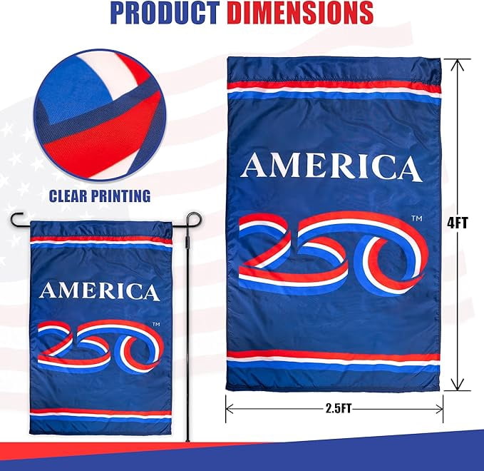 USA 250th Anniversary Banner Flag 2.5ft x 4ft | USA-Made Nyl-Glo Nylon Outdoor Flag | Durable Canvas Header and Brass Grommets | UV Resistant Colors | Special Edition 250 Celebration Flag