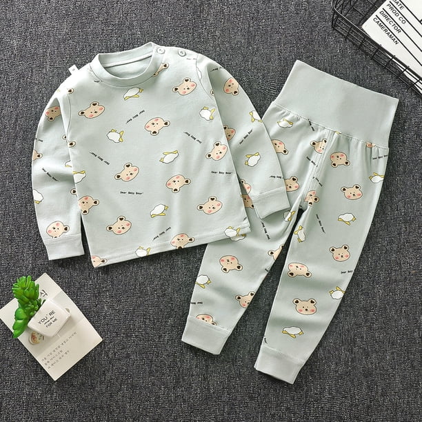 Conjunto de ropa interior para niños Ropa de otoño de algodón para bebés Pantalones de otoño para niños y niñas Pijamas de primavera y otoño Pantalones de protección abdominal de cintura alta Ropa de