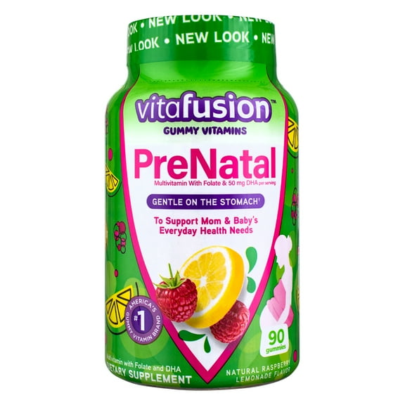 Vitafusion PreNatal Gummy Vitamins Dietary Supplement with DHA & Folic Acid, Lemon & Raspberry Lemonade, 90 Ct