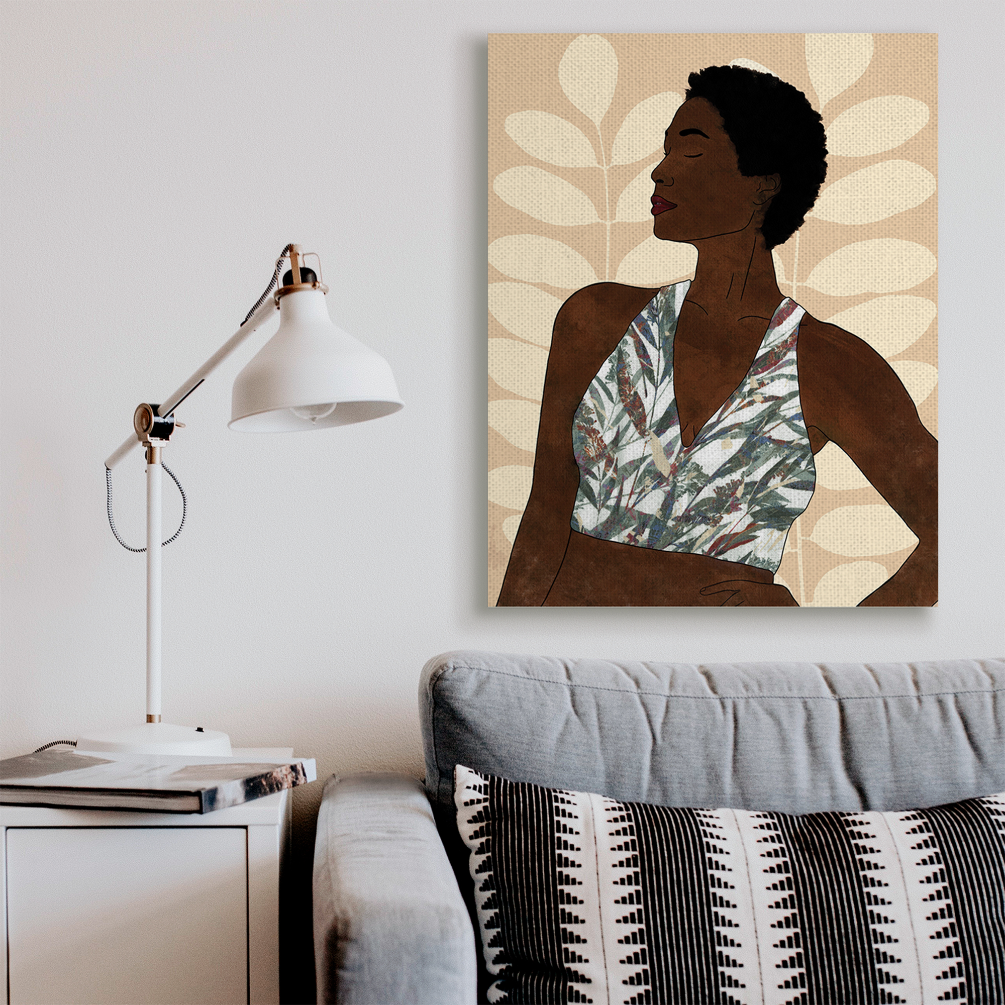 Stupell Industries Beautiful Female Portrait Intricate Forest Pattern Novelty Painting Gallery Wrapped Canvas Art Print Wall Art, 36 x 48