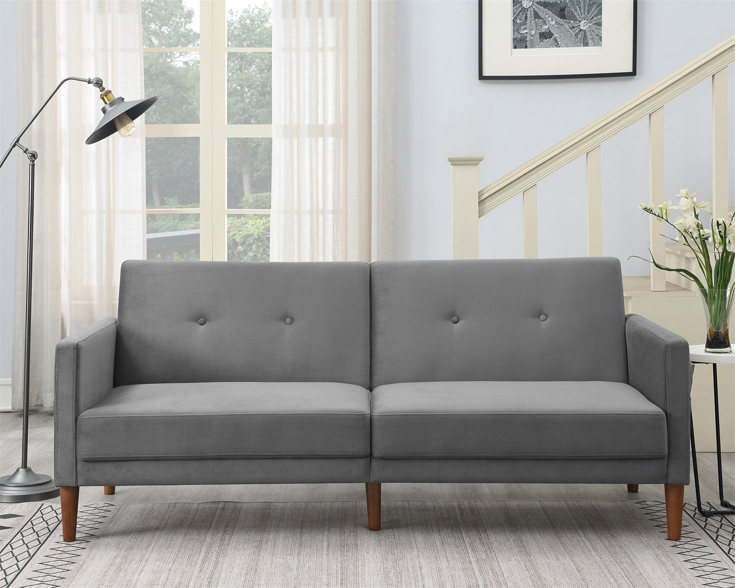 Mainstays Channel Tufted Futon, Convertible Sofa Couch, Grey Linen