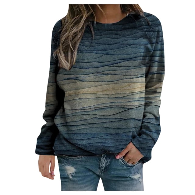 Fridja Chandails en Molleton Imprimés Décontractés pour Femmes Col Rond Manches Longues T-Shirts Amples