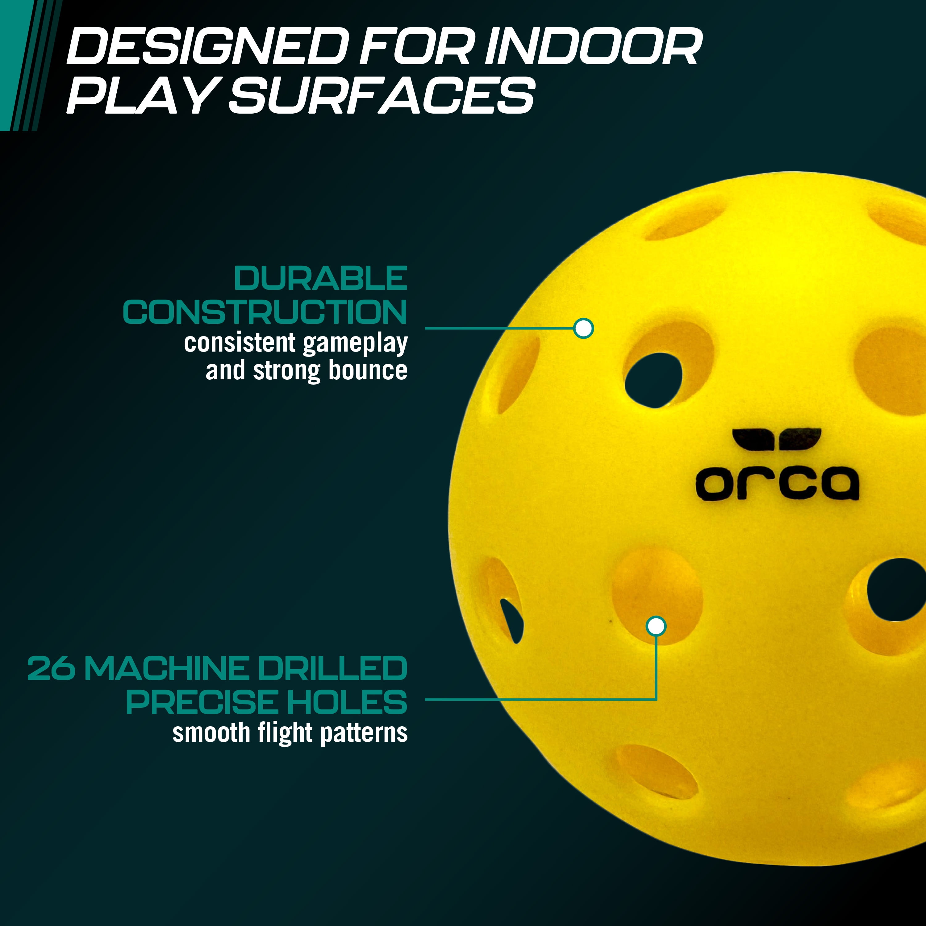 Pickleballs Pi 26, Indoor 6-Pk, USAPA Official Size with 1-Year No-Crack Warranty by Orca