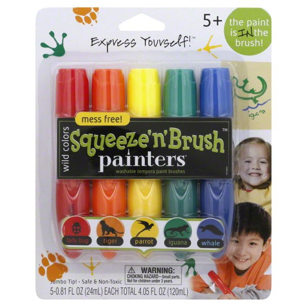 Painters Squeeze 'n' Brush Wild Colors Washable Tempera Paint Brushes
